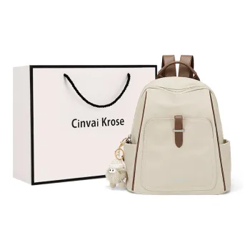 CinvaiKrose Fabric Backpack Medium Size Women's Ecru/Black