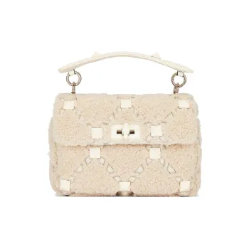 Valentino Shearling Crossbody Bag Handbag Shoulder Bag Medium Size Women's Ivory