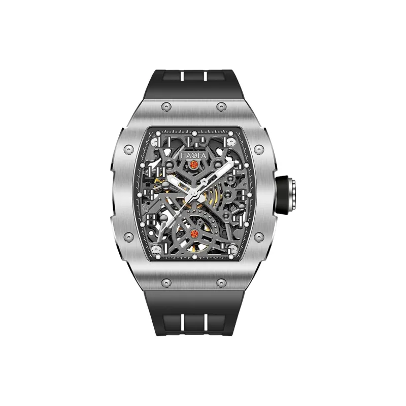 HaofaTourbillon Automatic Mechanical Movement Rubber Strap Watch Men's Watches Cut-Out Dial 1923A-A-0
