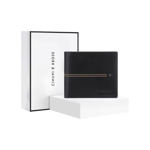 CinvaiKrose Cow Leather Card Holder Clutch Document Wallet Money Clip Regular Men's Black/Coffee