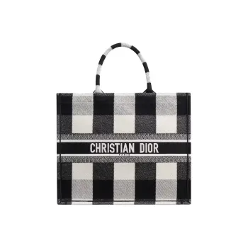 DIOR BookTote Embroidery Canvas Canvas Bag Tote Bag Shopping Bag Handbag Women's Gray White/Black