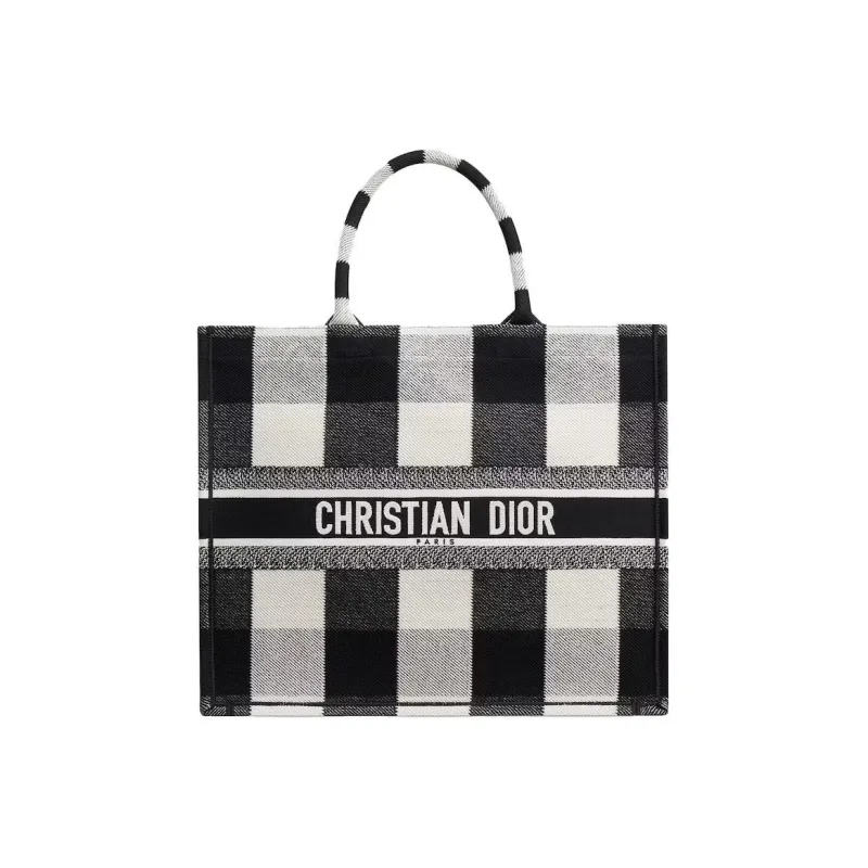 DIOR BookTote Embroidery Canvas Canvas Bag Tote Bag Shopping Bag Handbag Women's Gray White/Black-0