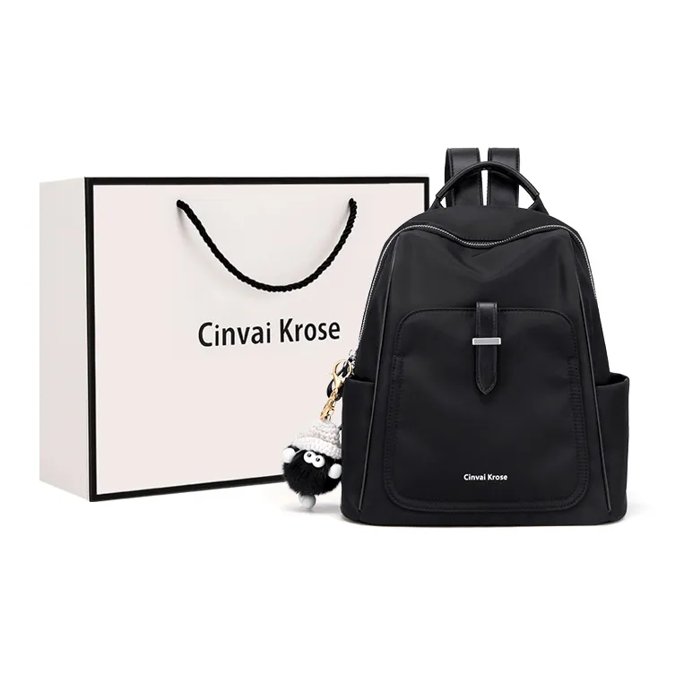 CinvaiKrose Fabric Backpack Medium Size Women's Ecru/Black-5