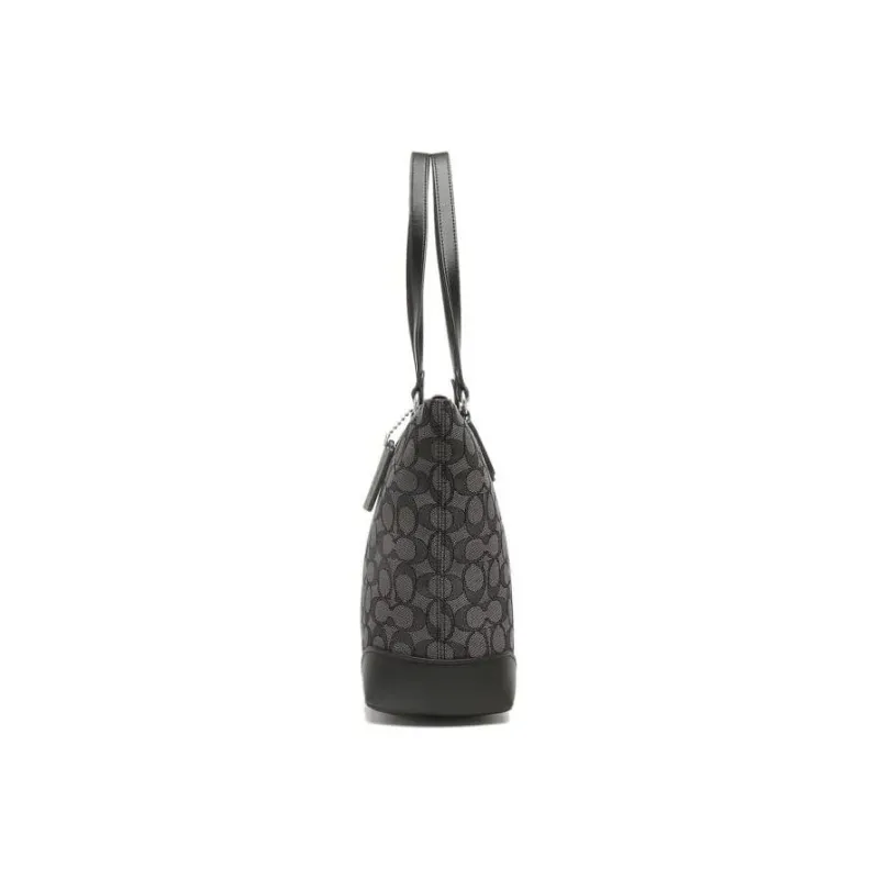 COACH City Zip Tote Fabric With Leather Tote Bag Shopping Bag Handbag Shoulder Bag Women's Black Gray Color-3