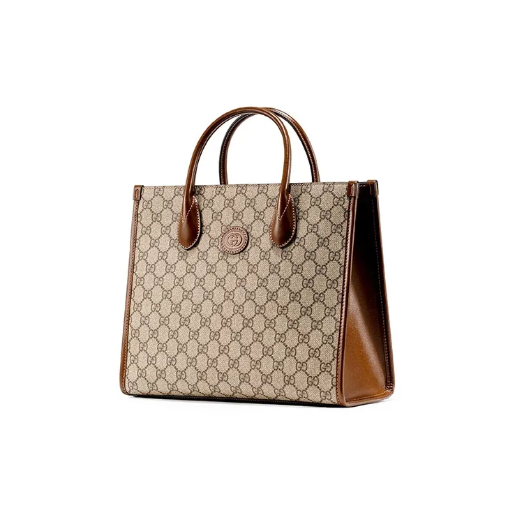 GUCCI Canvas With Leather Totes Shopping Bag Shoulder Bag Crossbody Bag Handbag Small Size Unisex Ebony/Brown-2