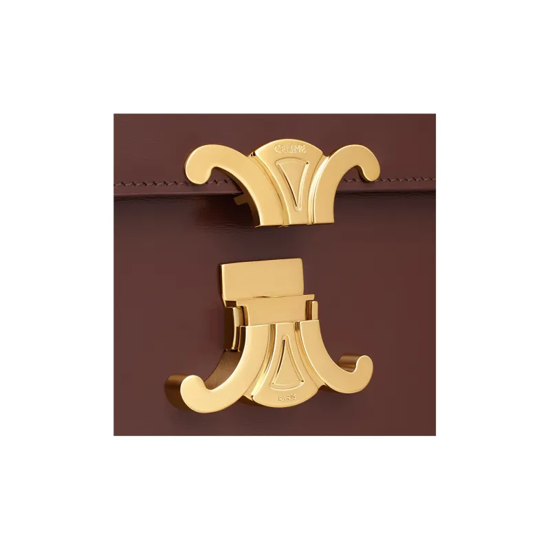 CELINE Triomphe Arc De Triomphe Shiny Calfskin Shoulder Bag Portable Crossbody Bag Shoulder Bag Women's Chestnut Brown-3