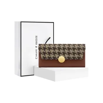 Simvay Clos Fabric With Synthetic Leather Coin Purse Clutch Card Holders Money Clip Wallets Regular Women's Brown