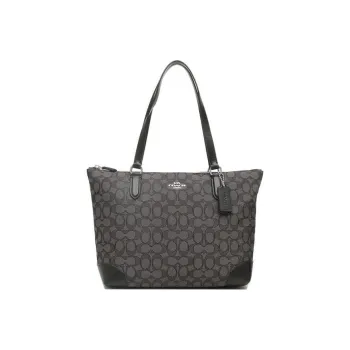COACH City Zip Tote Fabric With Leather Tote Bag Shopping Bag Handbag Shoulder Bag Women's Black Gray Color