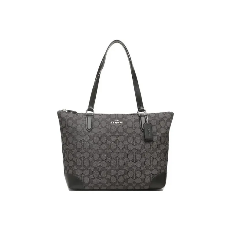 COACH City Zip Tote Fabric With Leather Tote Bag Shopping Bag Handbag Shoulder Bag Women's Black Gray Color-0