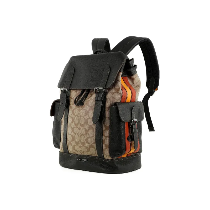 COACH Hudson Canvas With Leather Backpack Tubas Men's Brown & Black-1