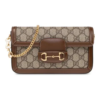 GUCCI Horsebit 1955 Canvas With Leather Crossbody Bag Shoulder Bag Women's Brown