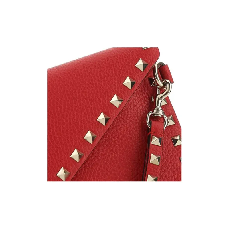 Valentino Rockstud Calfskin Wallet Clutch Women's Red-3