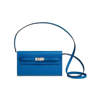 HERMES Kelly To Go Epsom Leather Wallet Women's I7 Bleu Zellige Mosaic Blue