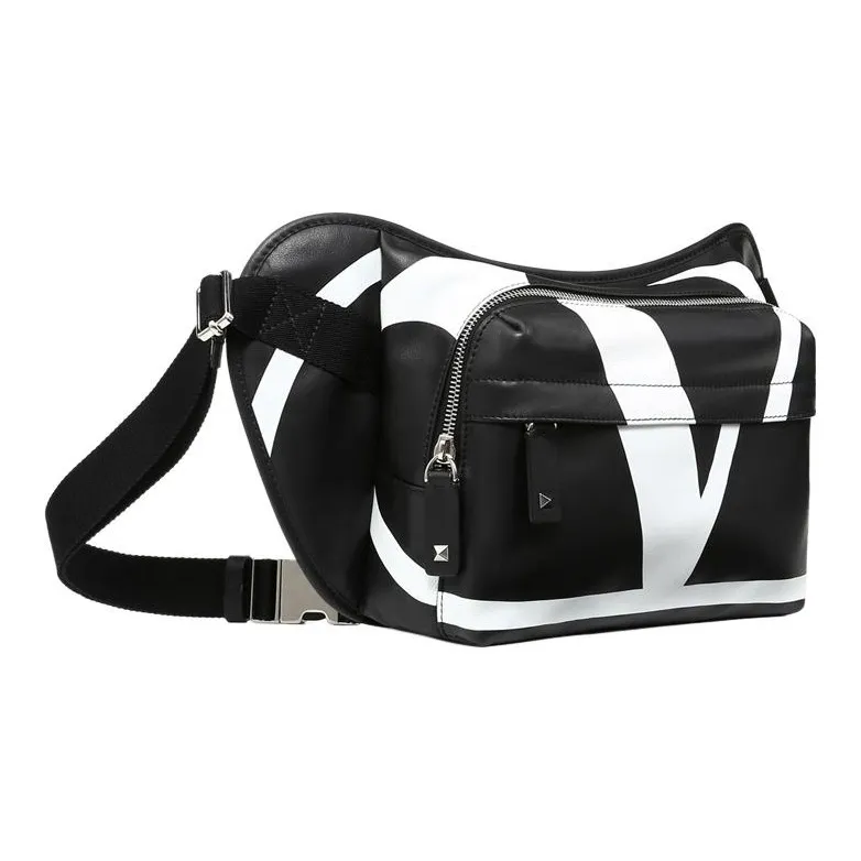 Valentino Calfskin Sling Bag Fanny Pack Regular Men's Black/White-1