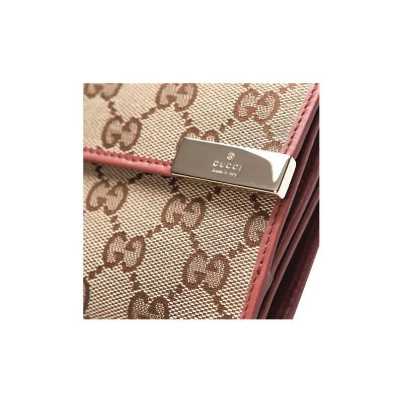 GUCCI Fabric With Leather Handheld Wallet Women's Beige Yellow-4