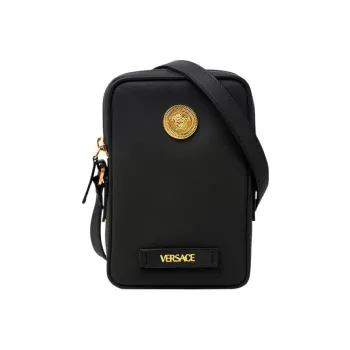VERSACE La Medusa Cow Leather Shoulder Bag, Crossbody Bag Trumpets Men's Black