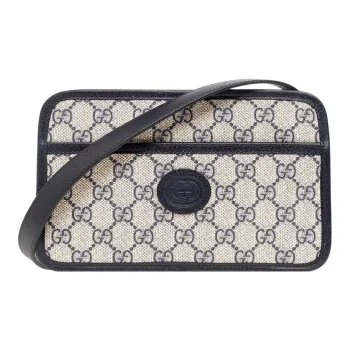 GUCCI Canvas With Leather Box Bag Shoulder Bag Crossbody Bag Mini Unisex Blue/Beige