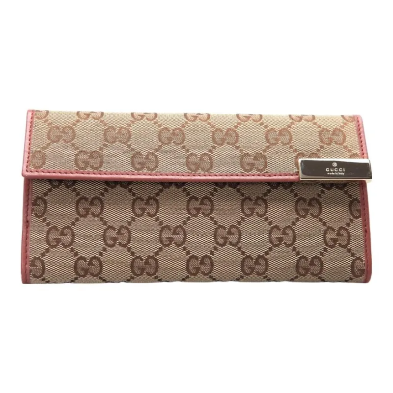 GUCCI Fabric With Leather Handheld Wallet Women's Beige Yellow-1