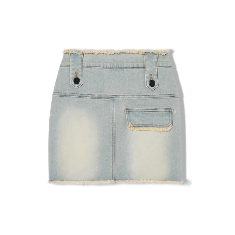 LA CRAWFISH Denim Short Skirts Women's Washed Blue Green-1