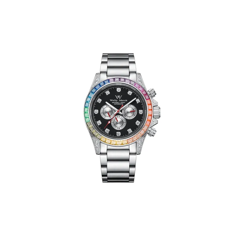 Welly Merck Mechanical Movement Stainless Steel Watchband Watch Men's Watches Black Dial-2