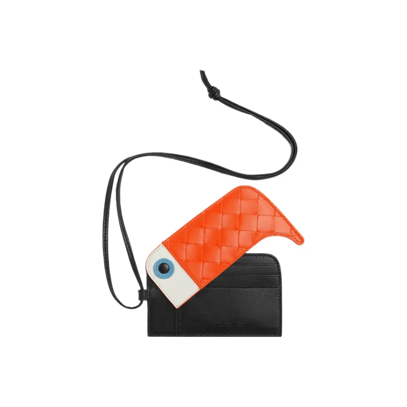 Bottega Veneta Lambskin Card Holder Women's Black/Orange-1
