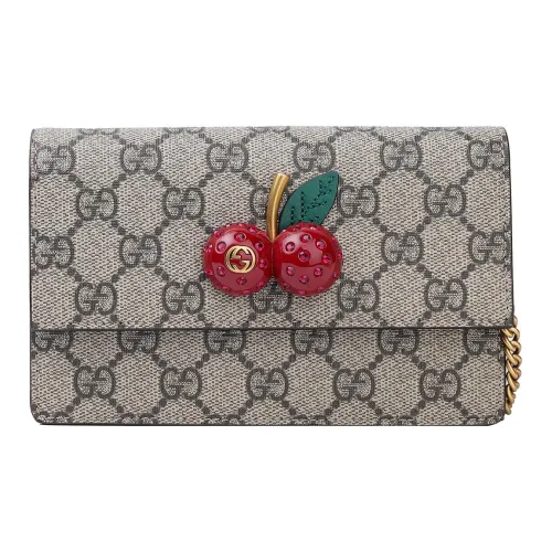 GUCCI Canvas Chain Shoulder Bag with cherries