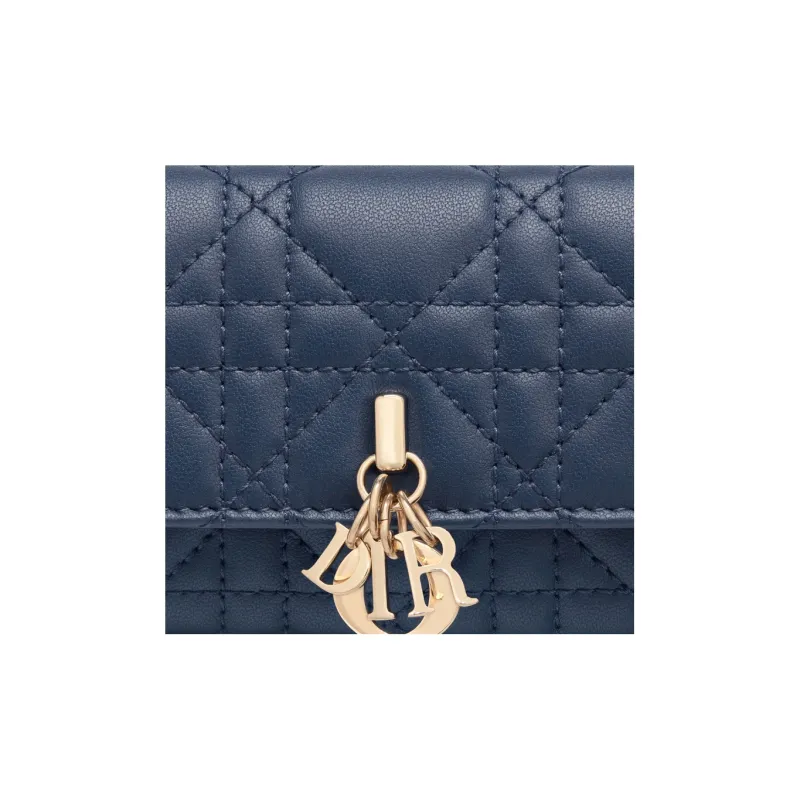 DIOR Sheepskin Wallet Extra Small Women's Deep Sea Blue-4