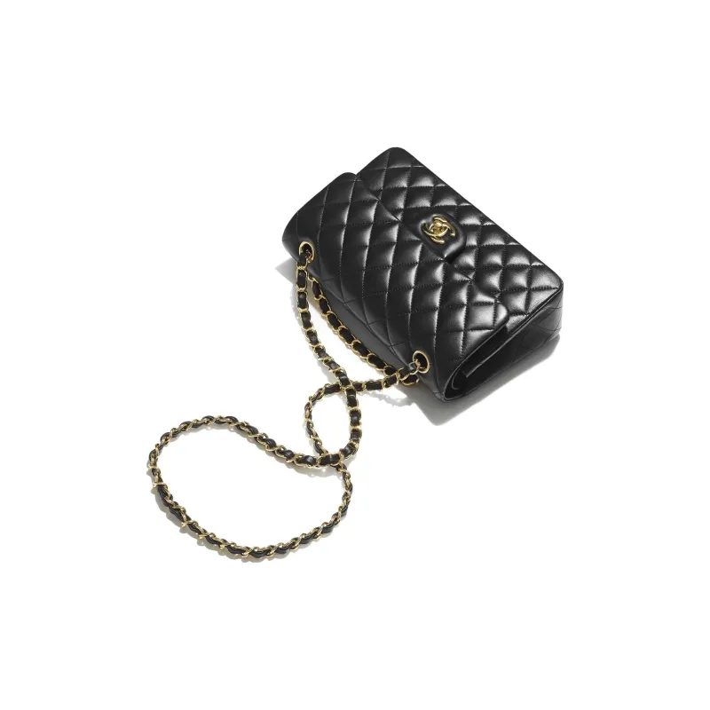 CHANEL Classic Flap CF Sheepskin Mouth Cover Bag, Crossbody Bags, Shoulder Bags Trumpets Women's Black-2