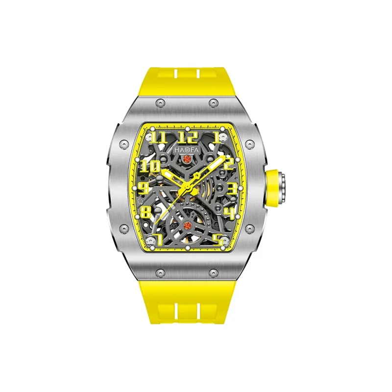 HaofaTourbillon Automatic Mechanical Movement Rubber Strap Watch Men's Watches Cut-Out Dial 1923A-A-13