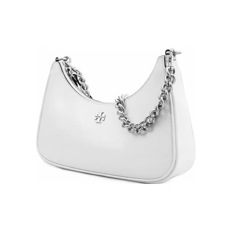 TORY BURCH MERCER Leather Crescent Bag, Shoulder Bag, Handbag Women's White-3
