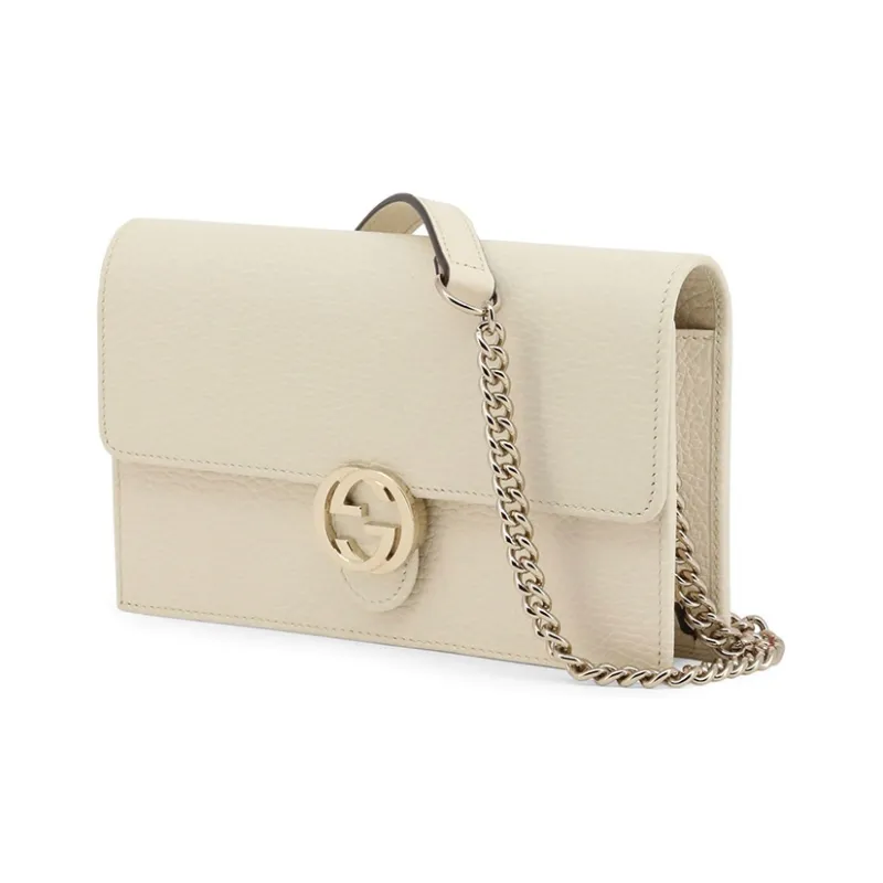 GUCCI Interlocking GG Chain Crossbody Bag White-1