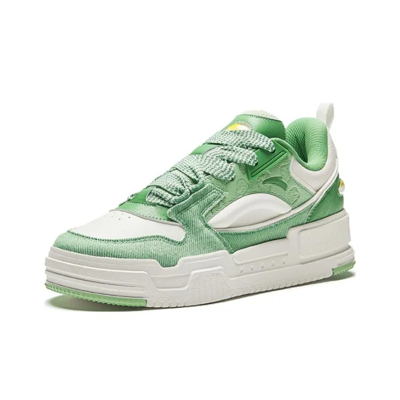 Anta Micro Sugar Puffy Shoes Anti Slip Wear Resistant Low Top Skateboard Shoes Men's White Green-1