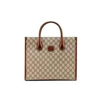 GUCCI Canvas With Leather Totes Shopping Bag Shoulder Bag Crossbody Bag Handbag Small Size Unisex Ebony/Brown