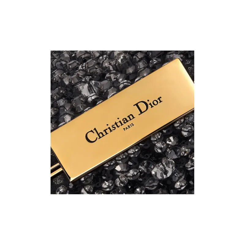 DIOR Rhinestone Embroidered Brocade Fabric Handbag Women's Black-4