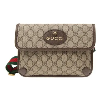 GUCCI Neo Vintage Series Canvas With Leather Messenger Bag Fanny Pack Crossbody Bags Small Size Men's Ebony/Brown