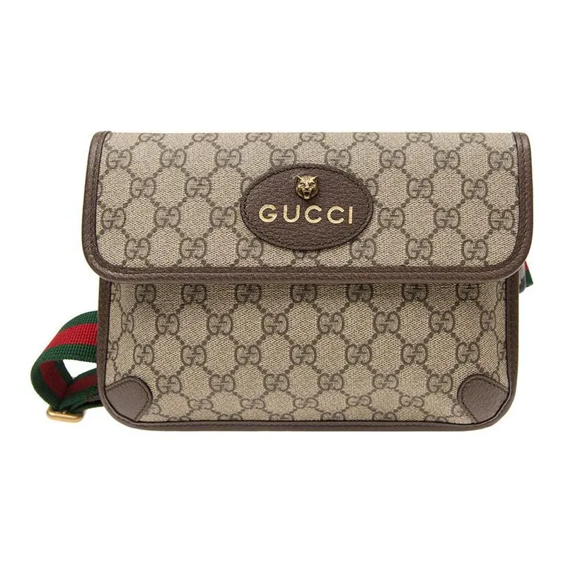 GUCCI Neo Vintage Series Canvas With Leather Messenger Bag Fanny Pack Crossbody Bags Small Size Men's Ebony/Brown-0