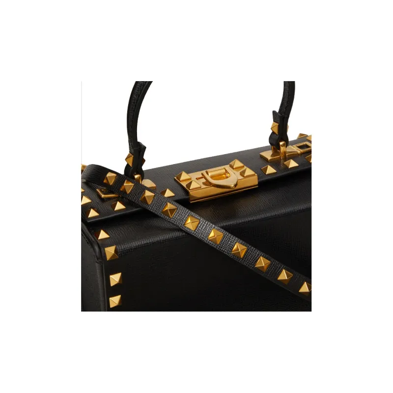 Valentino ROCKSTUD ALCOVE Grain Calfskin Box Bag, Handbag, Shoulder Bag, Crossbody Bag Women's Black-4