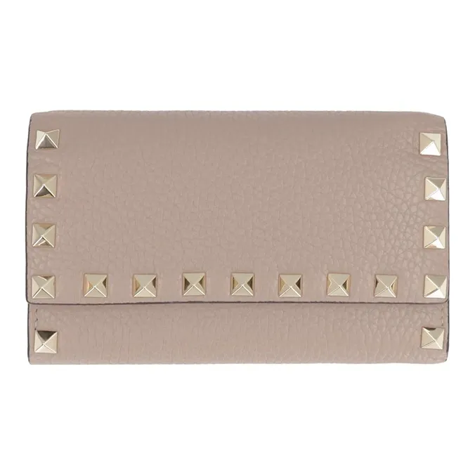Valentino Rockstud Calfskin Wallet Women's Pink-0