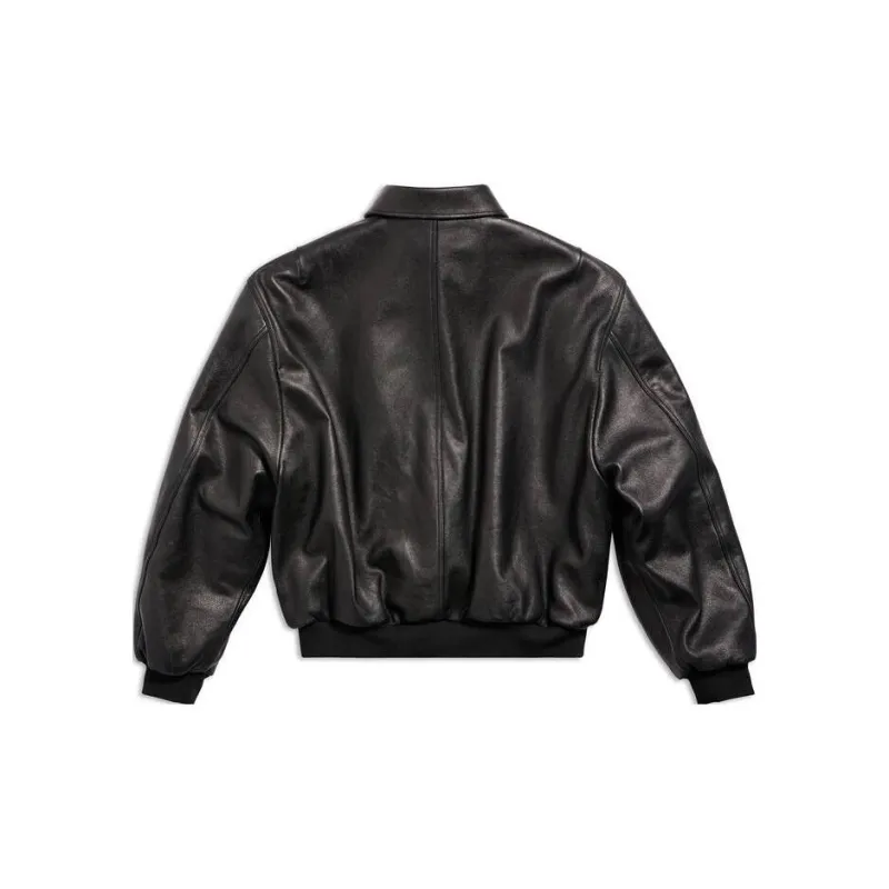 Balenciaga Sporty B Leather Jacket Loose Fit Unisex Black-1