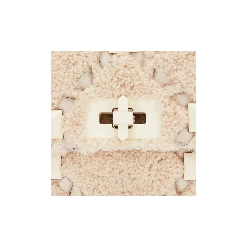 Valentino Shearling Crossbody Bag Handbag Shoulder Bag Medium Size Women's Ivory-6