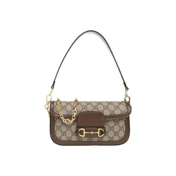 GUCCI Horsebit 1955 Canvas With Leather Binding Baguette Bag Shoulder Bag Shoulder Bags Handbags Women's Brown