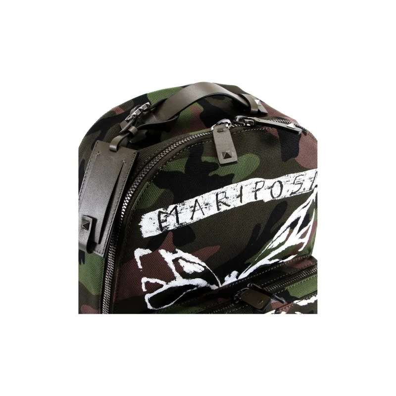 Valentino Canvas With Leather Backpack Unisex Army Green-5