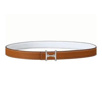 HERMES Two Tone Patchwork Silver Smooth Buckle Epsom Calfskin Double Sided Leather Belts Women's Brown Width 2.4cm