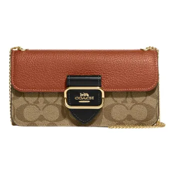 COACH Morgan Cow Leather Small Square Bag Handheld Shoulder Bag Crossbody Bag Small Size Women's Khaki And Brown