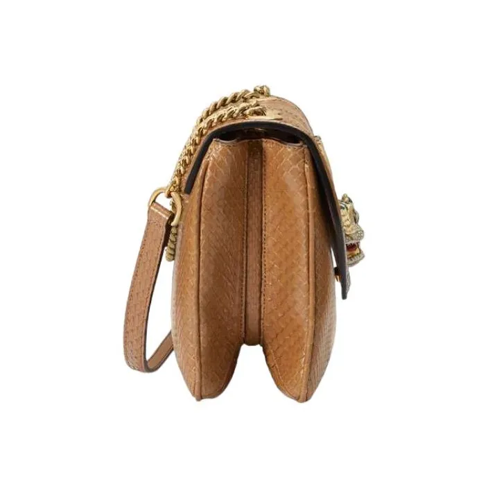 GUCCI Rajah Snake Skin Shoulder Bag Crossbody Bag Medium Size Women's Brown-2