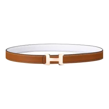 HERMES H Letter Belt Buckle Smooth Leather Belts Unisex Brown