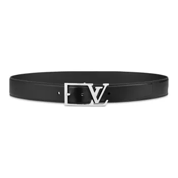 LOUIS VUITTON Sheepskin Leather Belts Men's Black Width 3.5CM