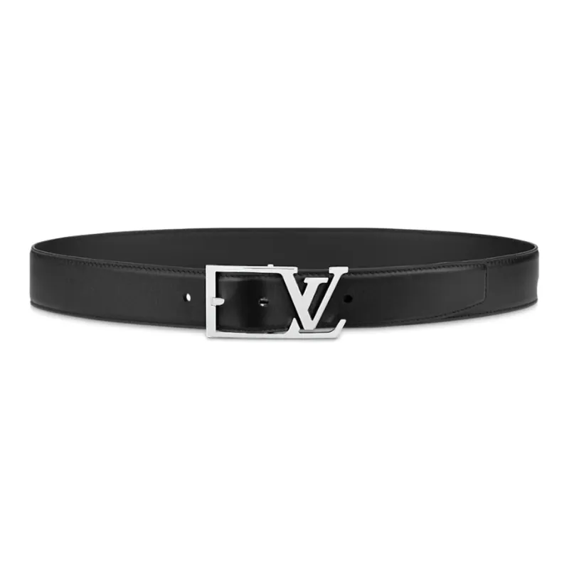 LOUIS VUITTON Sheepskin Leather Belts Men's Black Width 3.5CM-0