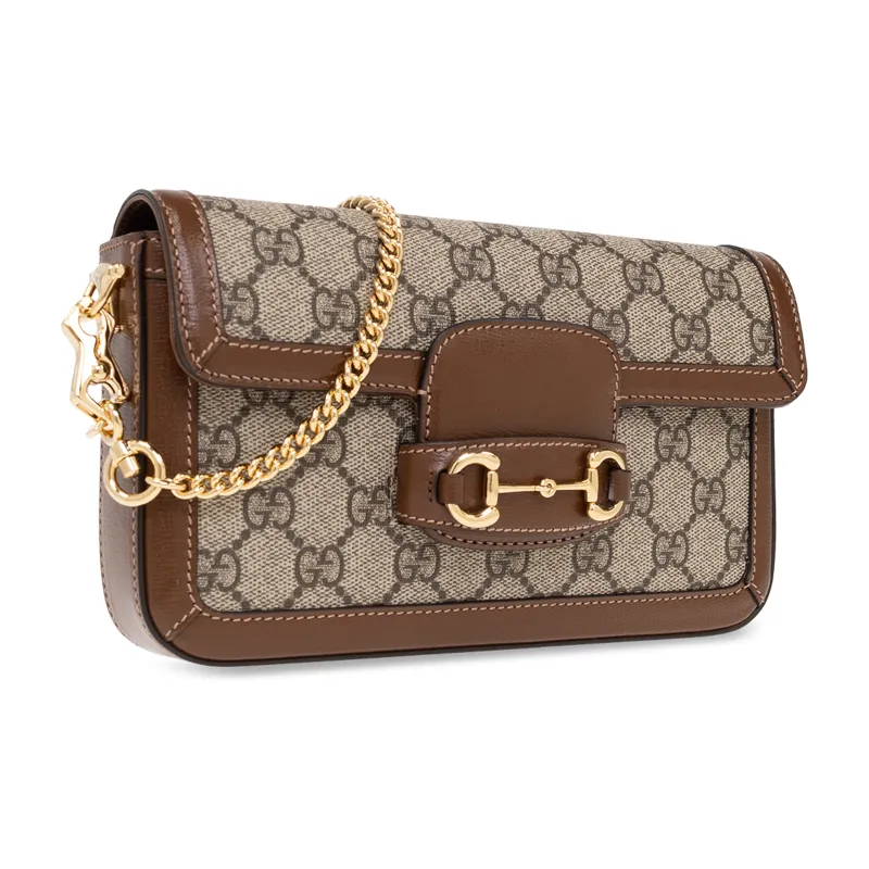 GUCCI Horsebit 1955 Canvas With Leather Crossbody Bag Shoulder Bag Women's Brown-1