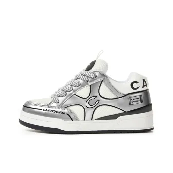 CANDYDONDA Liquid Metal Mid-Top Skateboard Shoes Unisex Silver White